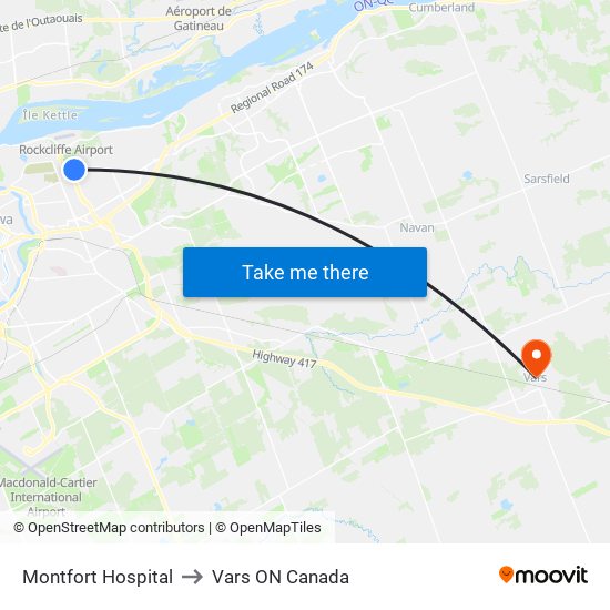 Montfort Hospital to Vars ON Canada map