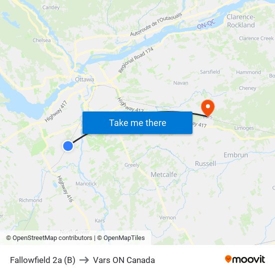 Fallowfield 2a (B) to Vars ON Canada map
