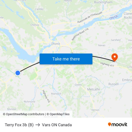 Terry Fox 3b (B) to Vars ON Canada map