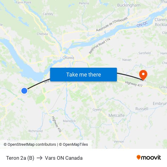 Teron 2a (B) to Vars ON Canada map
