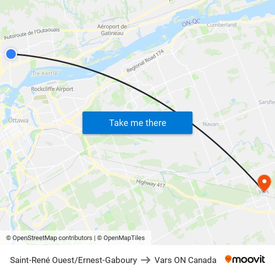 Saint-René Ouest/Ernest-Gaboury to Vars ON Canada map