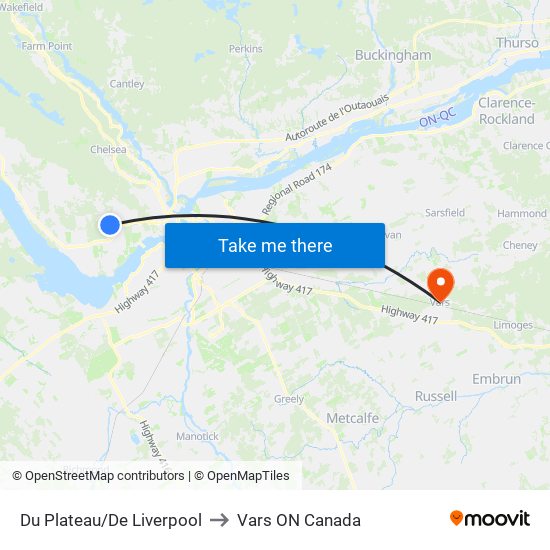 Du Plateau/De Liverpool to Vars ON Canada map