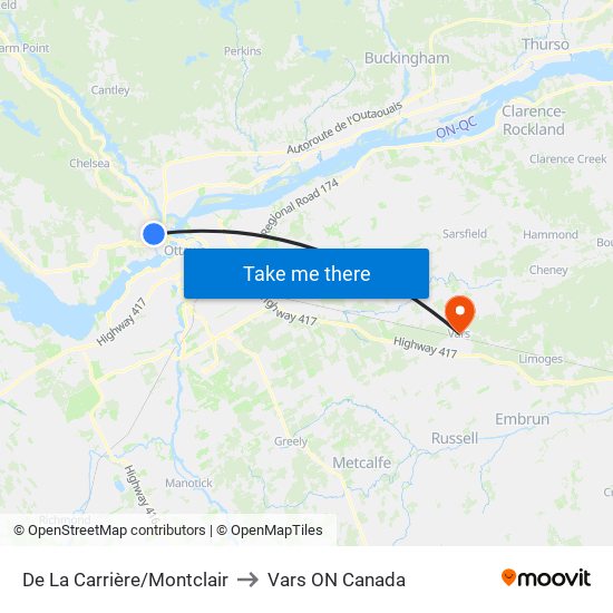 De La Carrière/Montclair to Vars ON Canada map