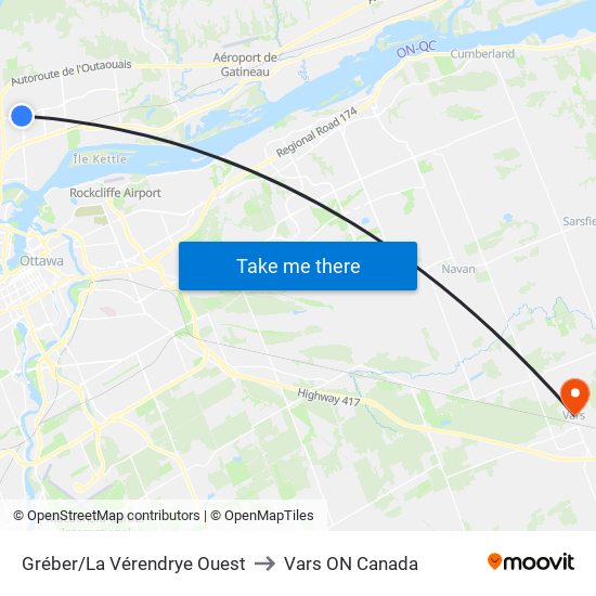 Gréber/La Vérendrye Ouest to Vars ON Canada map