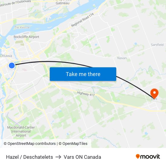 Hazel / Deschatelets to Vars ON Canada map