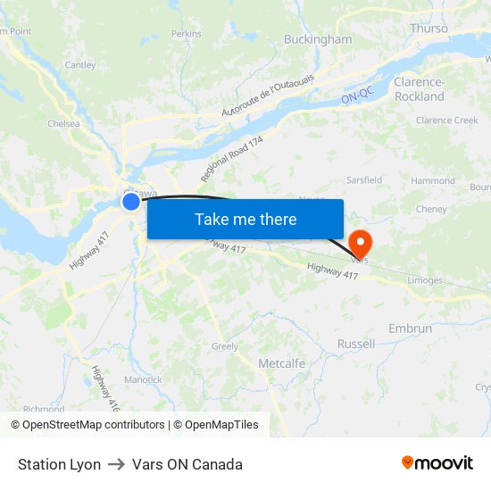 Station Lyon to Vars ON Canada map