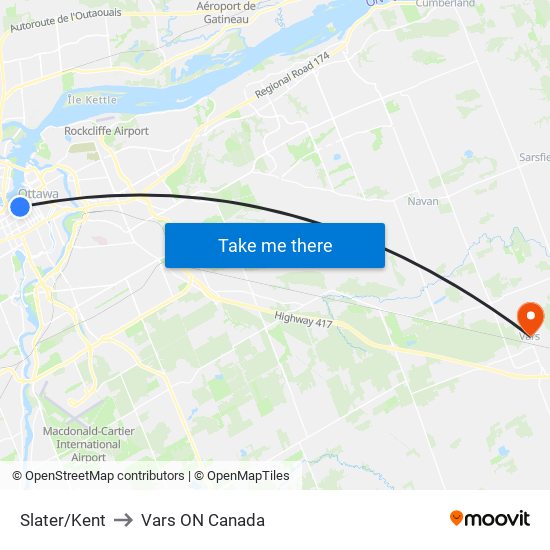Slater/Kent to Vars ON Canada map