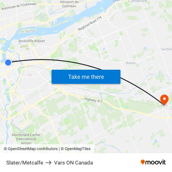 Slater/Metcalfe to Vars ON Canada map
