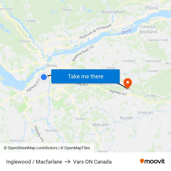 Inglewood / Macfarlane to Vars ON Canada map