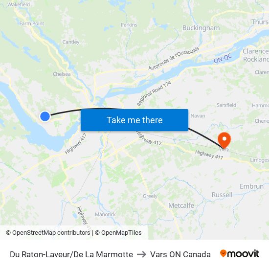 Du Raton-Laveur/De La Marmotte to Vars ON Canada map