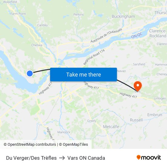 Du Verger/Des Trèfles to Vars ON Canada map