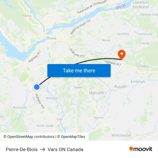 Pierre-De-Blois to Vars ON Canada map