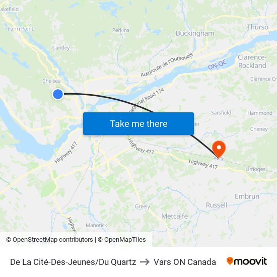 De La Cité-Des-Jeunes/Du Quartz to Vars ON Canada map