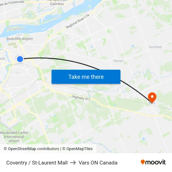Coventry / St-Laurent Mall to Vars ON Canada map