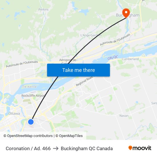 Coronation / Ad. 466 to Buckingham QC Canada map