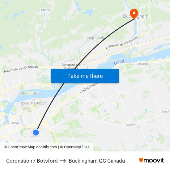 Coronation / Botsford to Buckingham QC Canada map