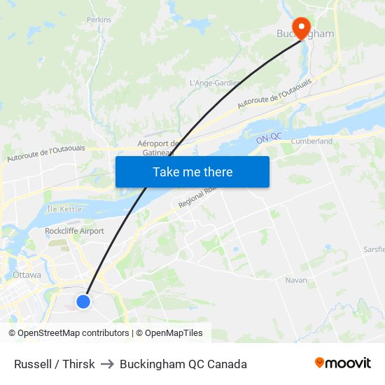 Russell / Thirsk to Buckingham QC Canada map
