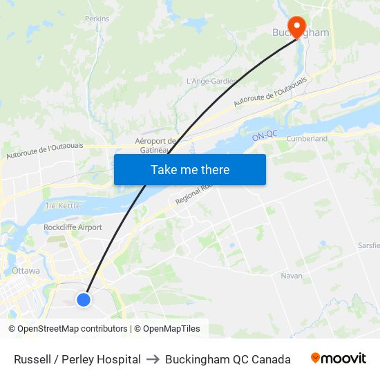 Russell / Perley Hospital to Buckingham QC Canada map