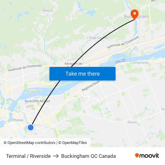 Terminal / Riverside to Buckingham QC Canada map