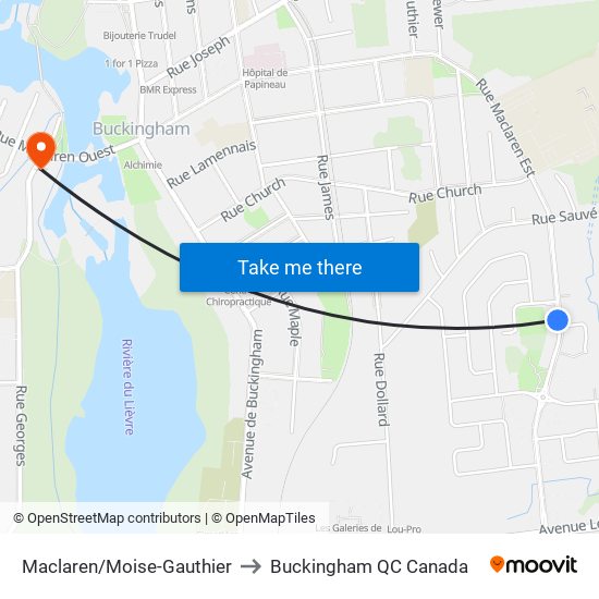 Maclaren/Moise-Gauthier to Buckingham QC Canada map