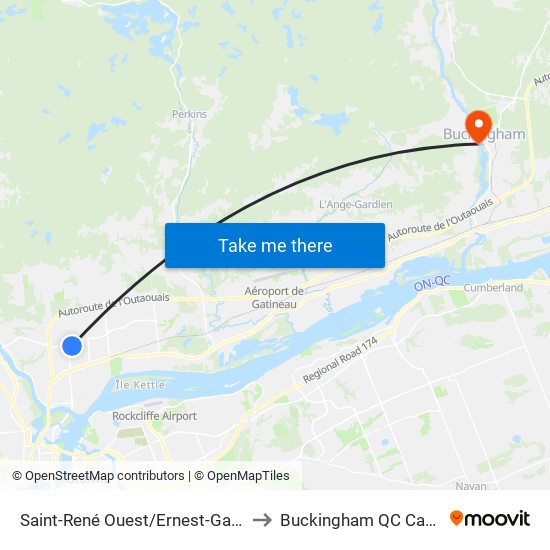 Saint-René Ouest/Ernest-Gaboury to Buckingham QC Canada map