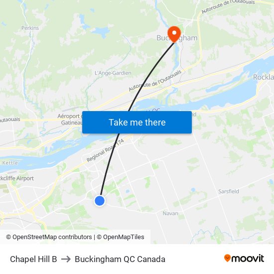 Chapel Hill B to Buckingham QC Canada map