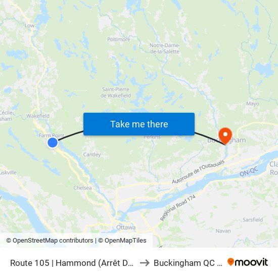 Route 105 | Hammond (Arrêt De Courtoisie) to Buckingham QC Canada map