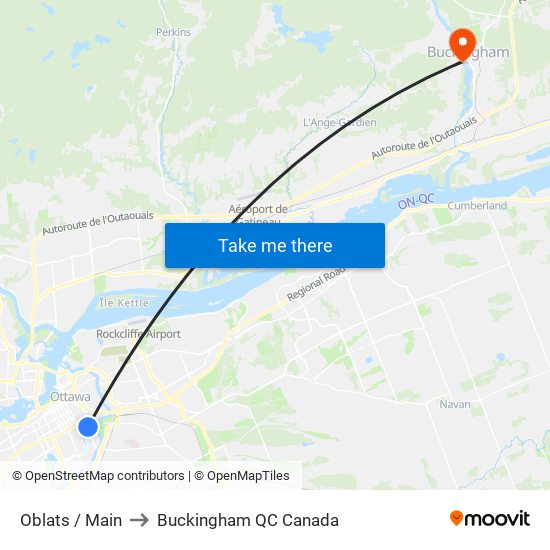 Oblats / Main to Buckingham QC Canada map