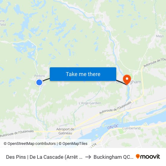 Des Pins | De La Cascade (Arrêt De Courtoisie) to Buckingham QC Canada map