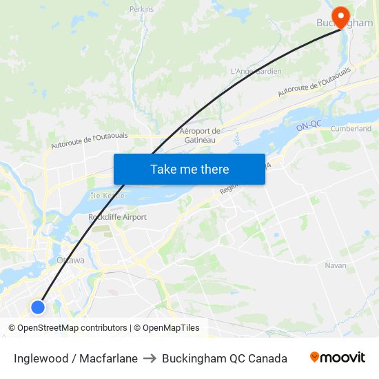 Inglewood / Macfarlane to Buckingham QC Canada map