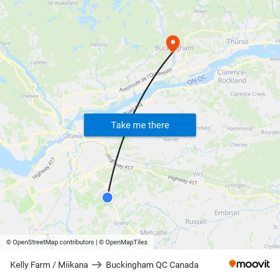 Kelly Farm / Miikana to Buckingham QC Canada map