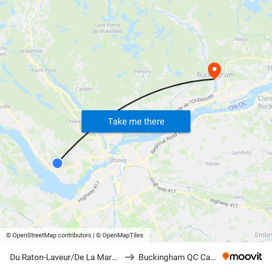 Du Raton-Laveur/De La Marmotte to Buckingham QC Canada map