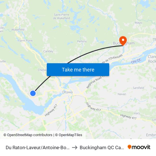 Du Raton-Laveur/Antoine-Boucher to Buckingham QC Canada map
