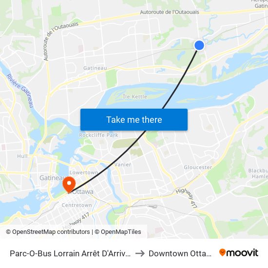 Parc-O-Bus Lorrain Arrêt D'Arrivée to Downtown Ottawa map