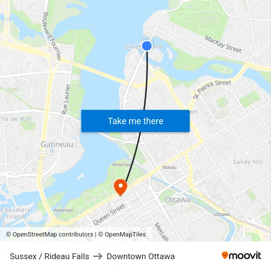 Sussex / Rideau Falls to Downtown Ottawa map