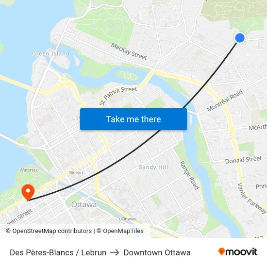 Des Pères-Blancs / Lebrun to Downtown Ottawa map