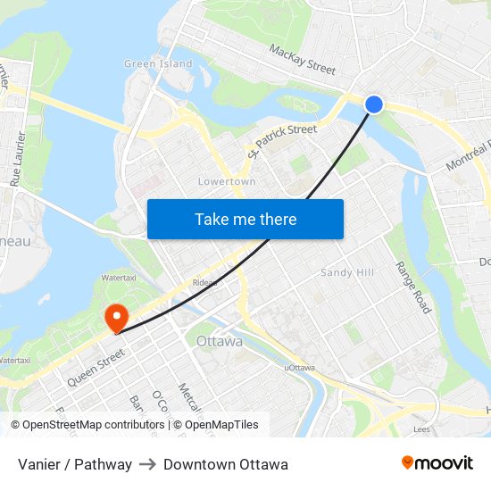 Vanier / Pathway to Downtown Ottawa map