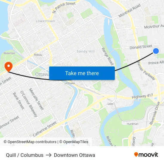 Quill / Columbus to Downtown Ottawa map