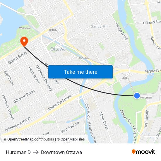 Hurdman D to Downtown Ottawa map