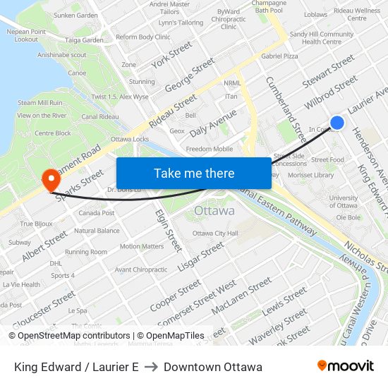 King Edward / Laurier E to Downtown Ottawa map