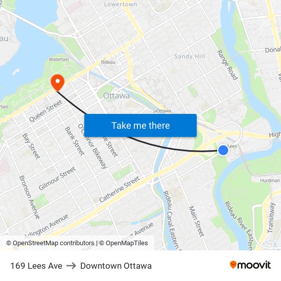 169 Lees Ave to Downtown Ottawa map