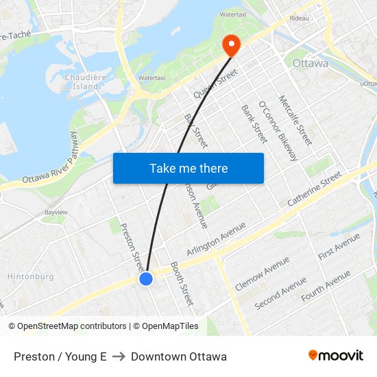 Preston / Young E to Downtown Ottawa map