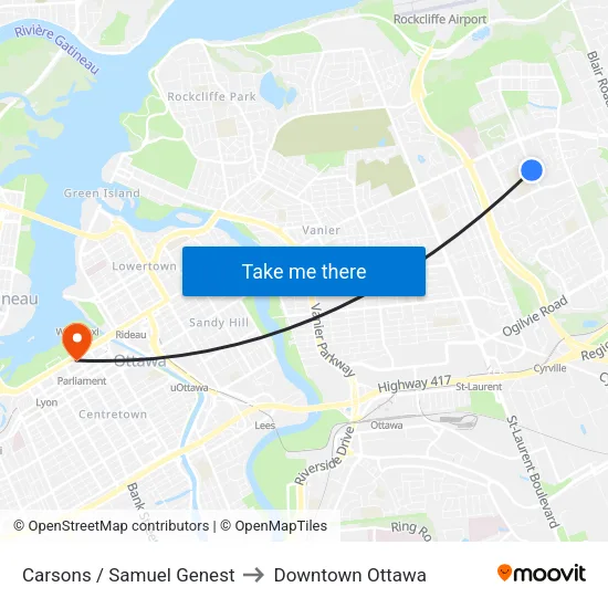 Carsons / Samuel Genest to Downtown Ottawa map