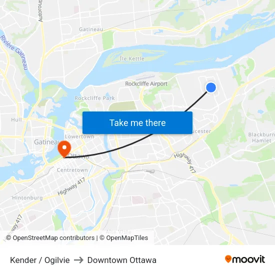 Kender / Ogilvie to Downtown Ottawa map