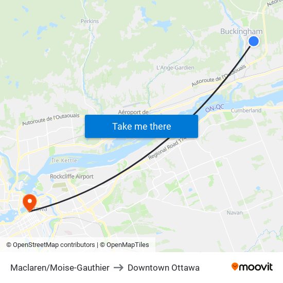 Maclaren/Moise-Gauthier to Downtown Ottawa map