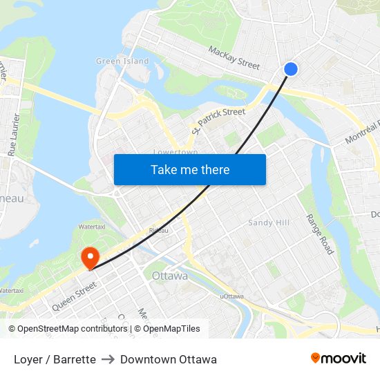 Loyer / Barrette to Downtown Ottawa map