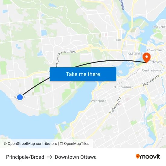 Principale/Broad to Downtown Ottawa map