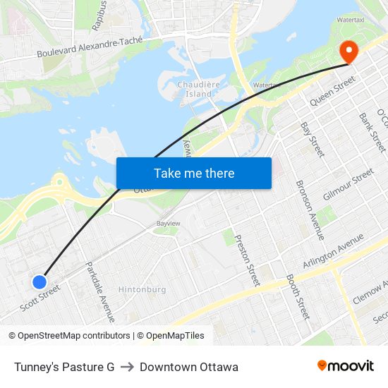 Tunney's Pasture G to Downtown Ottawa map