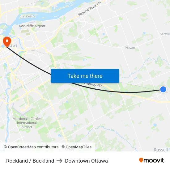 Rockland / Buckland to Downtown Ottawa map