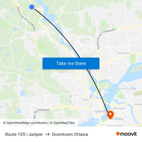 Route 105 | Juniper to Downtown Ottawa map
